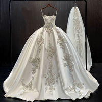 Luxury Satin Spaghetti Strap Ball Gown Wedding Dress 2026 Elegant Beaded Bridal Gown Plus Size Vestido De Novia Custom