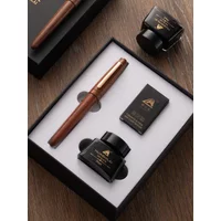 Luxury Fountain Pen Set 0.7mm Gold-Plated Nibs Wood Fountain Pens Rotating Cap 30ml Ink Perfect Holiday Gifts Writing Supplies