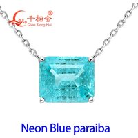 emerald rectangle shape 10x12mm lab grown YAG neon Paraiba blue and green S925 Silver Pendant Jewelry gift necklace datting