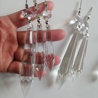 Camal 2Pcs 63/76/100mm Crystal Icicle U-Drop Pendants Chandelier Prisms Octagonal Bead Sliver Pins Hanging Lamp Lighting Parts