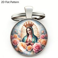 1PC Our Lady of Guadalupe Floral Keychain - Roses & Virgin Mary Keyring Catholic Faith Rose Pendant Gift Religious Key ring