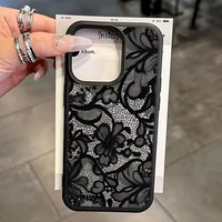 Elegant Romantic Black Lace Pattern Phone Case For iPhone 17 Pro Max 16 Plus 15 Pro 14 13 12 11 17Air Lychee Textur Soft Cover