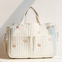 Ins Style Bear Embroidery Mommy Bag, Large Capacity Lightweight Diaper Tote, Multi-function Travel Shoulder Bag