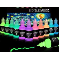 12 Farben, 30 ml, 3D-Leuchtpigment-Set, wasserfest, sonnenbeständig, umweltfreundlich, im Dunkeln leuchtende Farbe, Acrylfarbe
