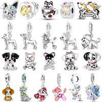 Hot Sale 925 Sterling Silver Dog Paw Print Fixed Clip & Shepherd Dog Dangle Charm Fits Bracelet Beloved Pet Pendant Gifts