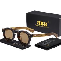 HBK Vintage Simple Round Men Sunglasses Small Frame High-Quality Acetate Frame Sun Glasses Women Party Travel Outdoor Glasses