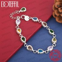 Charm 925 Sterling Silver 8 Inch Beautiful Water Drop Colored Zircon Bracelet Fashionable Women's Party and Wedding Jewelry
