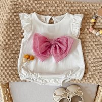 New Summer Baby Clothing Cute Newborn Baby sleeveless Triangle Jumpsuit Cotton Girls Pink Bow Baby Jumpsuit 0-18M