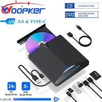 Woopker Multifunction DVD Player High Speed Data Transfer 7-in-1 Optical Drive USB 3.0 Type-c External Portable CD/DVD Reader