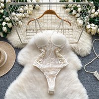 Women Sexy halter lace Bodysuit Chic Fashion Elastic Bodycone Jumpsuits Spring Hotsweet Gothic Playsuits