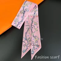 Korean Summer New Luxurious Check Female Decoration Twill Long Ribbon Binding Bag Silk Ribbon Hair Belt Hot Selling Small Scarf