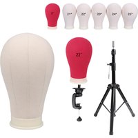 Canvas Wig Head With Mannequin Tripod For Wig Making Cosmetology Hairdressing Display Training Doll Head Adjustable Wig Stand