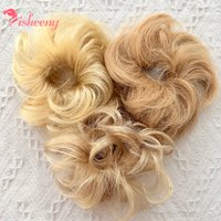 Real Human Hair Messy wave Bun Extensions Curly Hair Bun with Elastic Band Tousled Thick Updo Hairpiece for Women for Daily Wear Real Hair Scrunchies Medium Brown Mixed Honey