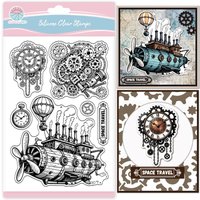1PC Vintage Steampunk Spaceship Gears Clear Stamps Mechanical Clock Transparent Stamps Hot Air Balloon Stamp