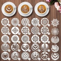 Coffee Cake & Cookie Stencils 25Pcs, PET Decor Templates with Powder Sieve for Baking Party Use