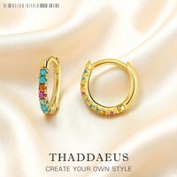 Colourful Stone Creole Gold Plated Hoop Earrings Europe Fine Jewerly For Women Bohemia Gift In Real 925 Sterling Silver