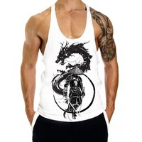 Men's Japanese Samurai & Dragon Graphic Stringer Tank Top, Ukiyo - E Style Print, Bodybuilding Gym Vest Summer Sleeveless Shirt