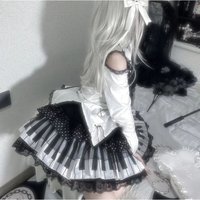 Spicy Girl Punk Middle Black and White Piano Key Polka Lace Short Skirt Dutch Piano Cake Skirt
