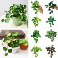 Soft Glue Artificial Plant Green Plants Wall Faux Copper Coin Grass Home Office Wall Hanging Succulent Plants Leaves Home Office