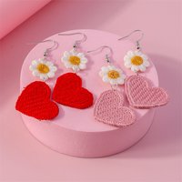 Aihua Cute Handmade Knitted Red Heart Earrings for Women Girl Fashion Crocheted Daisy Heart Earrings Party Jewelry Gifts