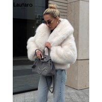 Lautaro Winter Short Thick Warm Shaggy Soft Black Faux Fur Coat Women Shawl Collar 2026 Loose Luxury High Quality Fluffy Jacket image 4