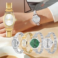 Fashion Ellipse Watch Gloden Color Men Women Stainless Steel Casual Watch Bracelet Bangle For Friend Wife Birthday Gift Jewelry