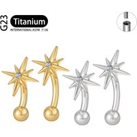 ASTM F136 Titanium 16G CZ North Star Rook Earring 6mm 8mm 10mm 12mm Curved Barbell Eyebrow Cartilage Tragus Labret Piercing