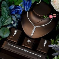 HIBRIDE Exquisite Fashion Shiny Zircon 4 Piece Necklace Earrings Women's Jewelry Wedding Bridal Travel Everyday Gifts S-1233
