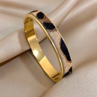 Greatera Leopard Print Welt Women's Bracelet Gold Color Exaggerated Vintage Temperament Men's Stainless Steel Bangle Jewelry
