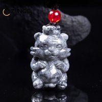 Natural A-grade Jadeite Cute Little Tiger Pendant Hand-carved Exquisitely Black Chicken Type Jade Necklace Unisex Festival Gift