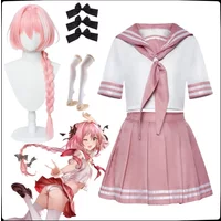 Astolfo Cosplay Anime Fate Apocrypha Costume Wig Student Socks Bow JK Sailor Suit