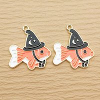 10pcs Cartoon Fish Charm for Jewelry Making Enamel Necklace Earring Pendant Diy Accessories Making Alloy Metal Gold Plated