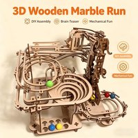 Mechanical Marble Run 3D Wooden Puzzle Model Kit | DIY Gear-Driven Ball Track Maze—A Gift for Adults and Teens