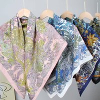 New Design Trendy Luxury Wrap Scarf, Twill Fabric Flower Print 90cm Square Scarf, High-End Silk Scarf for Women Shawl