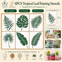 6PCS Large Leaf Stencils Palm Leaf Wall Stencil Tropical Leaves Stencils Plastic Drawing Templates for Wall Furniture Fabric DIY
