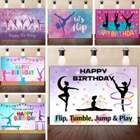 Gymnast Birthday Theme Backdrop Let's Flip Jump Gymnastics Custom Background Kid Girl Party Decor Banner Roll Athlete Photo Prop