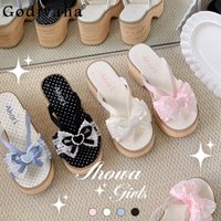Japanese Sweet Lolita Cos Slippers New 2025 Girls' Cute Bow Lace Lolita Thick Soled Shoes Women's Sweet Elegant Clogs Shoes