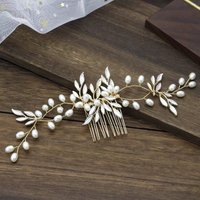 Pearl Crystal Bridal Hair Accessories Wedding Light Luxury Hair Clip Combs For Women Wedding Silver Color Alloy Leaf Hairpins