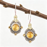 Ethnic Style Handmade Textured Yellow Synthetic Zirconia Drop Earrings for Women Vintage Delicate Banquet Festival Jewelry Gifts