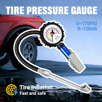 12 Bar Self Clamping Tire Inflator Gun With Air Pressure Gauge Quick Connector High Precision 170Psi For Car Truck Motorcycle