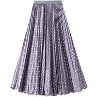 Women's Maxi Pleated Skirts Fashion Elastic High Waist Polka Dot Printed A-line Skirts 2026 New Office Lady Casual Long Skirt