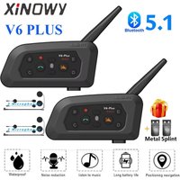 Kask motocyklowy XINOWY V6 Plus Zestaw słuchawkowy Bluetooth Intercom 1200M Interphone Communicator Wodoodporny 6 zawodników