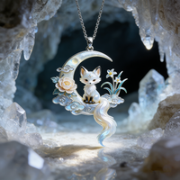Retro Moon Fox Pendant Necklace Thin Cable Chain Elegant Chinese Style Hanfu Accessories Jewelry Gift