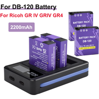 2200mAh for DB-120 Battery for Ricoh GR IV GRIV GR4 BJ-12 DB 120 Camera Battery with LCD USB 3-Slots Charger Digital Accessories