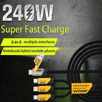 240W 2 In 3 USB PD Fast Charging Cable Type C Micro IOS Multi Charger Cable for iPhone Huawei Samsung Nylon Braided Cord