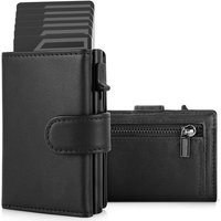 Men's Genuine Leather Trendy Wallet RFID Blocking with Aluminum Case Design Anti-Theft Magnetic Proof Zipper Coin Pocket Wallet