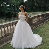Modern Appliques Strapless A-Line Wedding Dresses Women 2026 Lace Open Back Sleeveless Pleat Tulle Vestidos De Novia Customized
