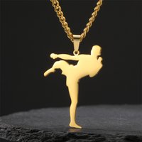 My Shape Taekwondo Karate Men Jiu Jitsu Pendant Necklaces Martial Arts High Kick Sports Charm Chain Stainless Steel Jewelry