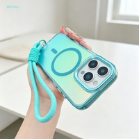Fashion Laser Gradient Magnetic Lanyard Shockproof Case for iPhone 17 Air 17e 16E 15 14 13 11 12 Pro Max Plus For Magsafe Cover
