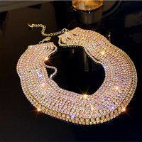 Luxury Colorful Crystal Chokers Necklaces for Women Multilayer Gold Color Chain Rhinestone Necklaces Statements Jewelry